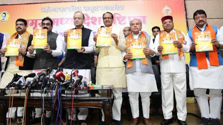 घोषणा पत्र जारी करते बीजेपी नेता
