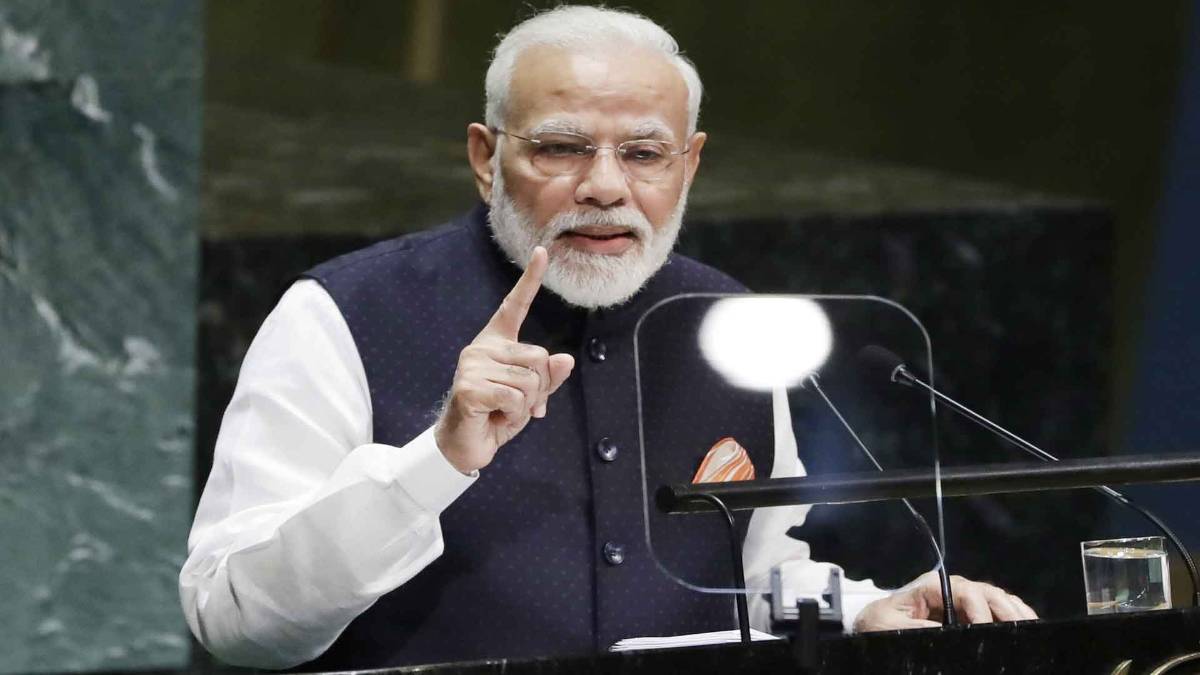 यूएन में भाषण देते हुए पीएम मोदी (फोटो-AP)