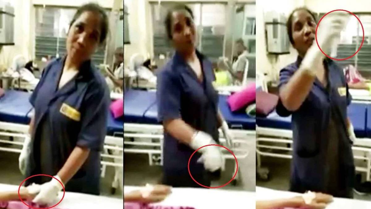 मरीज को इंजेक्शन लगाते हुए महिला सफाईकर्मी