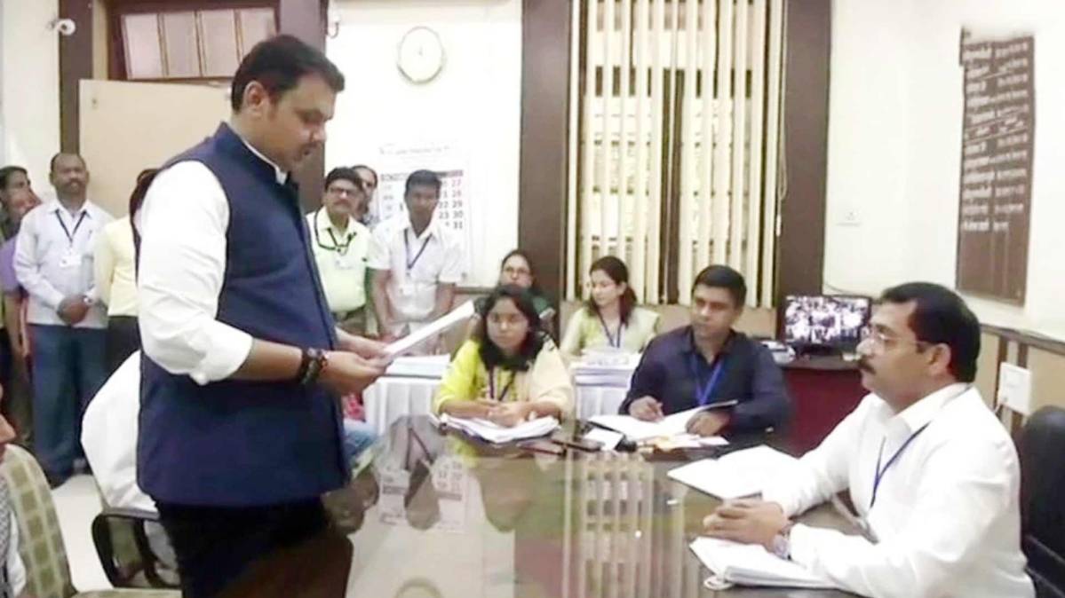 Fadnavis filing nomination papers from Nagpur South West seat on Friday. (Photo:ANI)