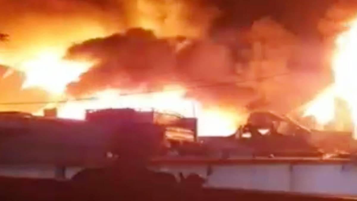 टायर गोदाम में आग (Video Grab)