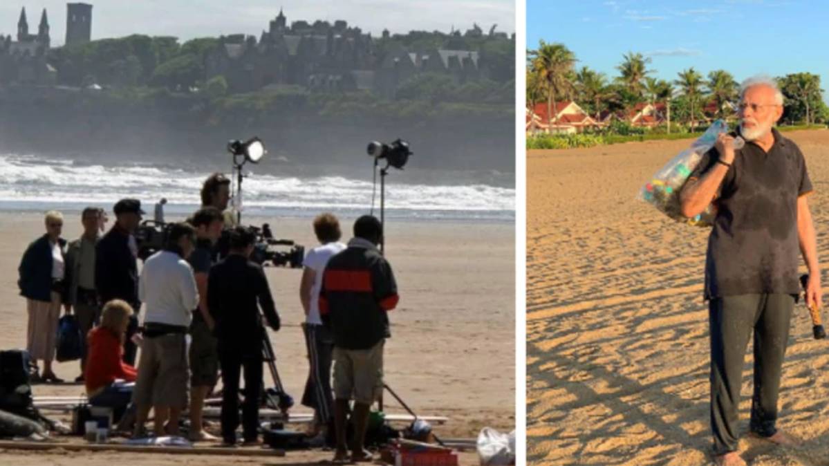 पीएम मोदी की बीच सफाई की फोटो के साथ वायरल हुईं ये तस्वीरें.