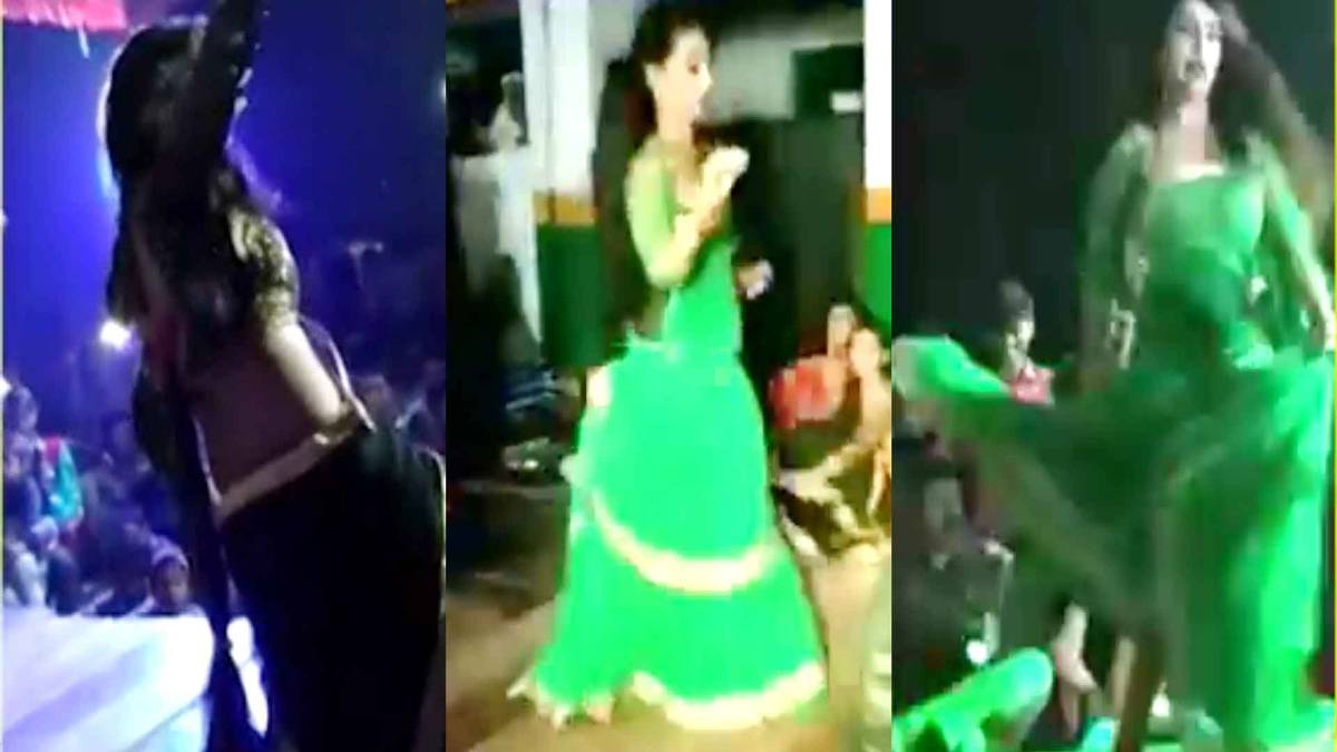 फिल्मी गानों पर नाचते हुए बार बालाएं