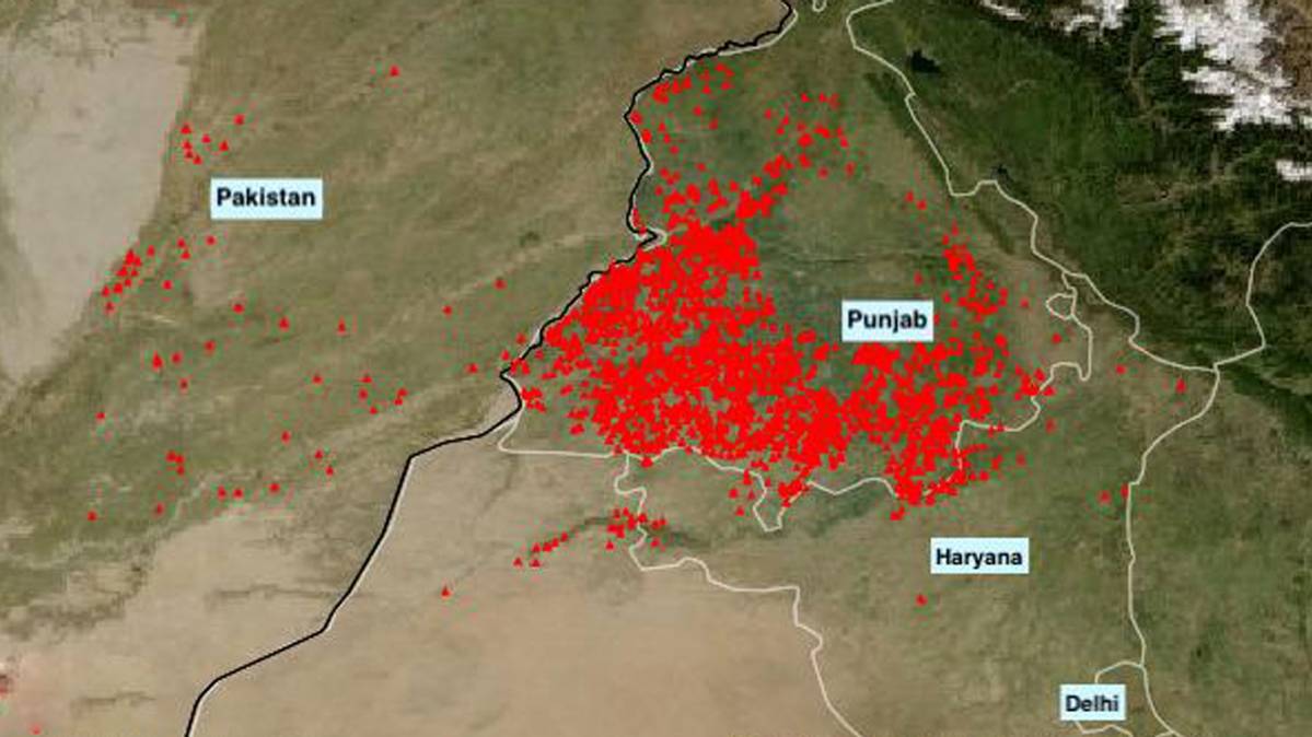 दिल्ली प्रदूषण की सैटेलाइट तस्वीर(Photo courtesy: NASA)