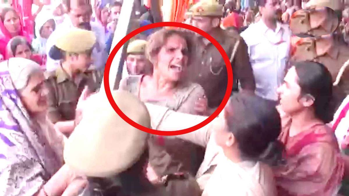 सीएम योगी की जनसभा में हंगामा करती हुई महिला