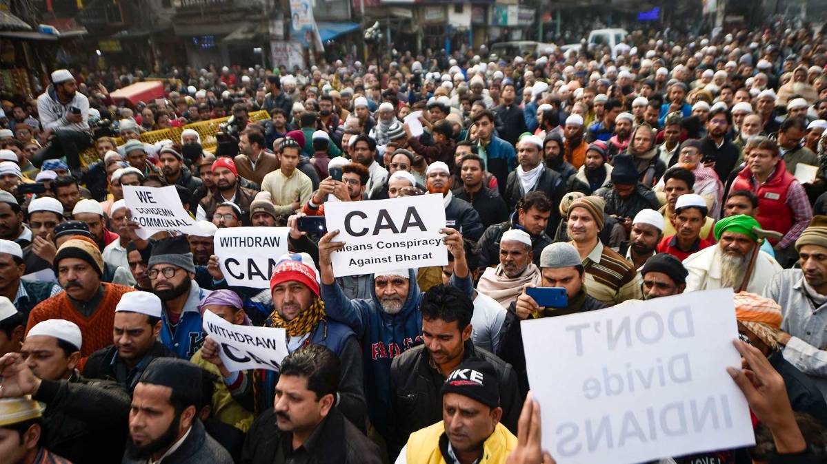 जामा मस्जिद के बाहर विरोध प्रदर्शन (फोटो-PTI)