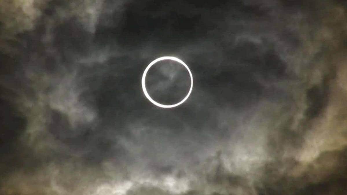 During the solar eclipse the Moon won't be able to completely cover the Sun and so, the Sun will appear as a 'Ring of Fire' -- a disc with its edges illuminated.