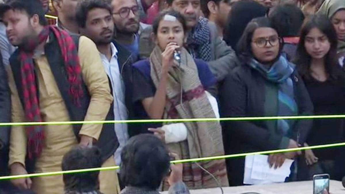 JNUSU president Aishe Ghosh outside Jamia Millia Islamia (Photo ANI)