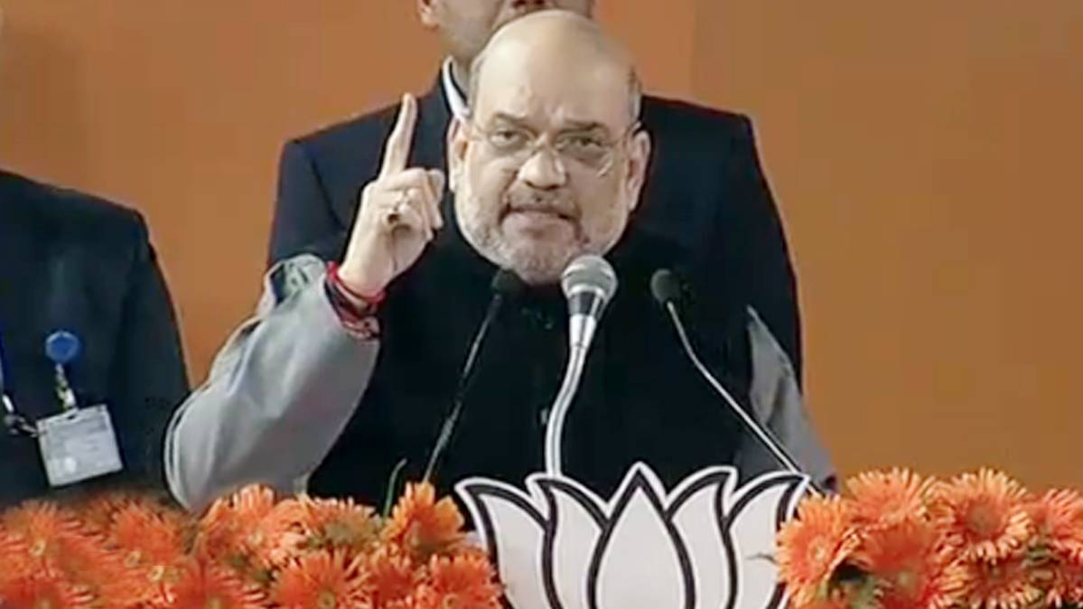 दिल्ली के इंदिरा गांधी इनडोर स्टेडियम में अमित शाह