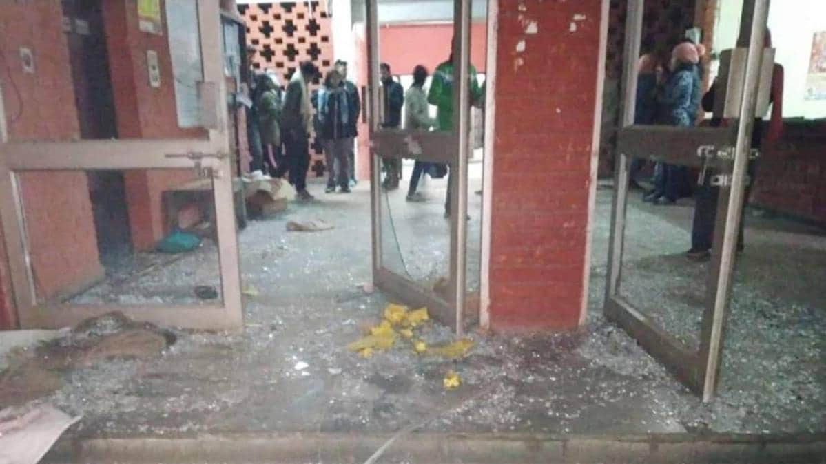 Shattered glasses at JNU after students were attacked by a mob of masked men on Sunday evening.