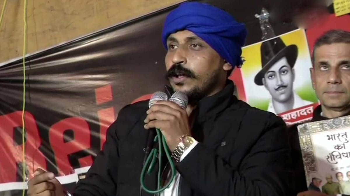 Bhim Army Chief Chandrashekhar Azad joins protest against Citizenship Amendment Act & NationalRegister of Citizens, in Shaheen Bagh. (Photo ANI)