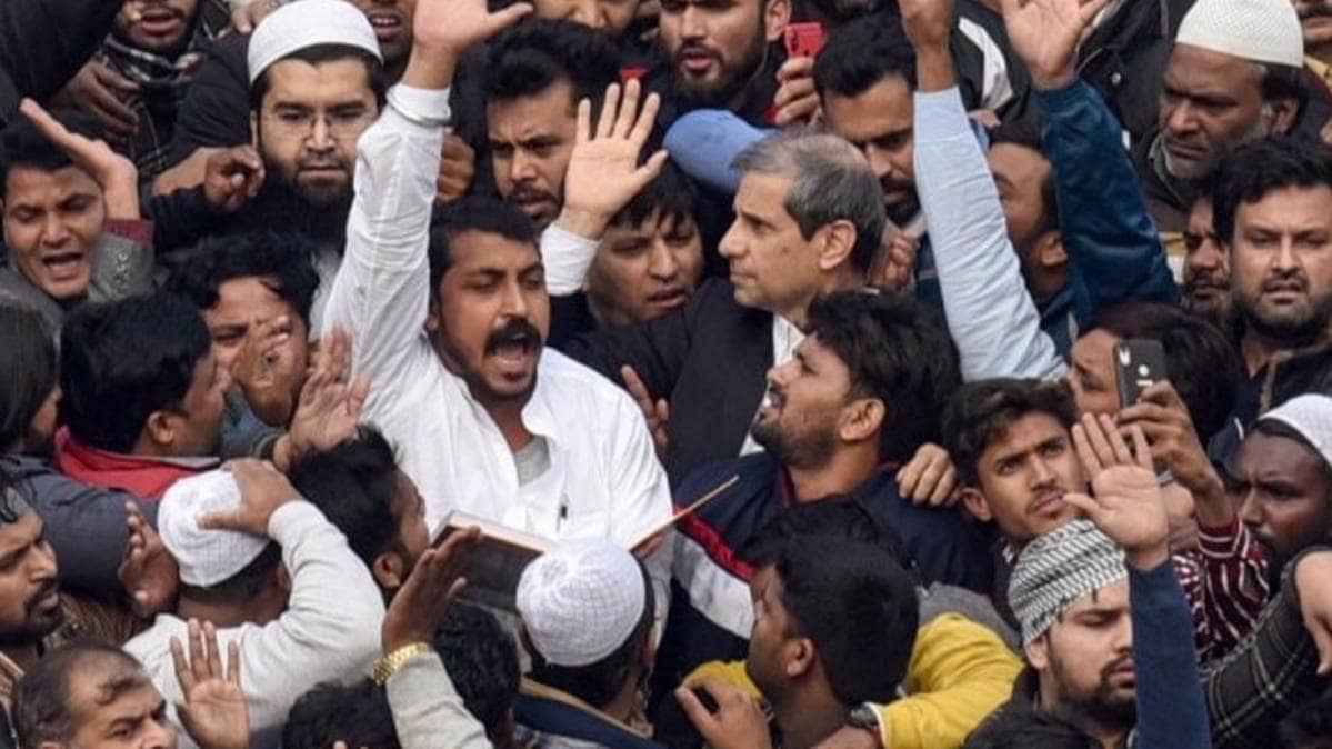 Chandrashekhar Azad at the Jama Masjid anti-CAA protest in December. (PTI)