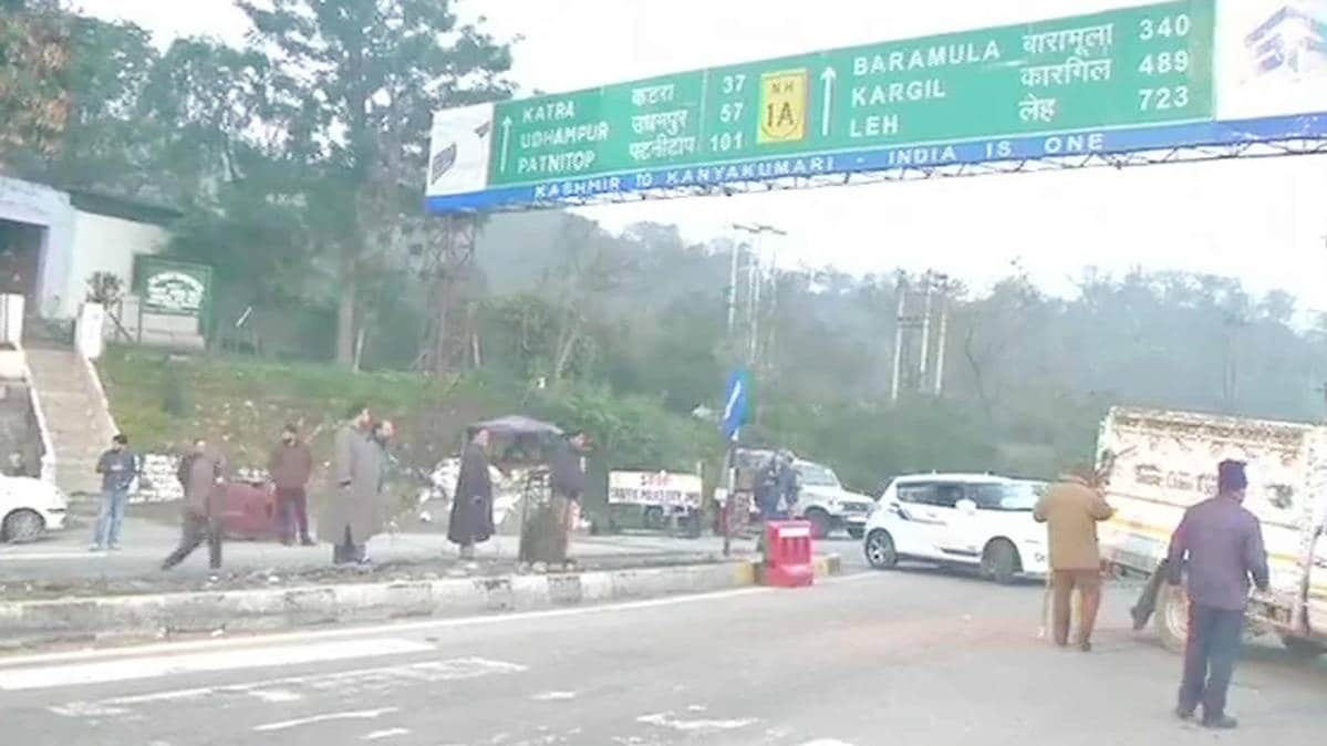 Jammu-Srinagar National Highway closed after firing in the area.(Photo ANI)