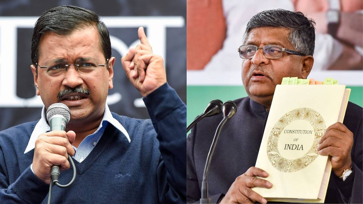 रविशंकर प्रसाद और अरविंद केजरीवाल शाहीन बाग के प्रदर्शन पर बात करते हुए (फाइल-पीटीआई)