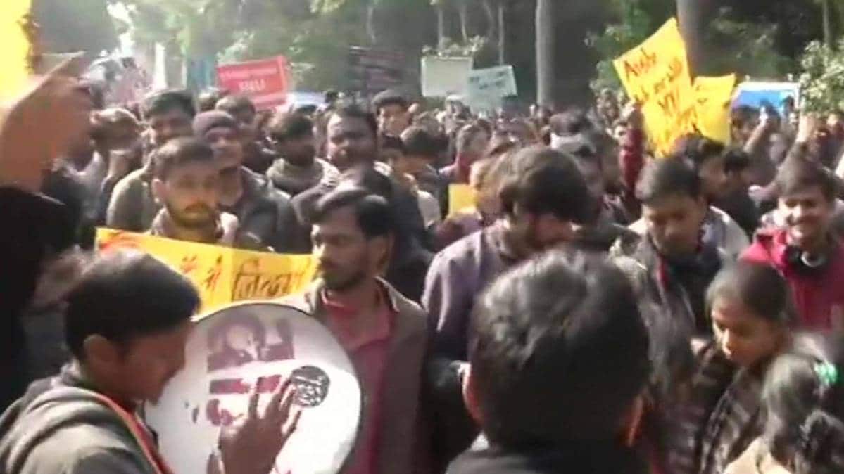 Delhi: Protests continue in Jawaharlal Nehru University against the January 5 violence in the campus. (Photo ANI)