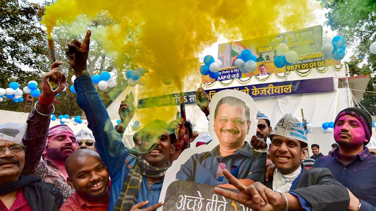 Celebration at AAP office (PTI)