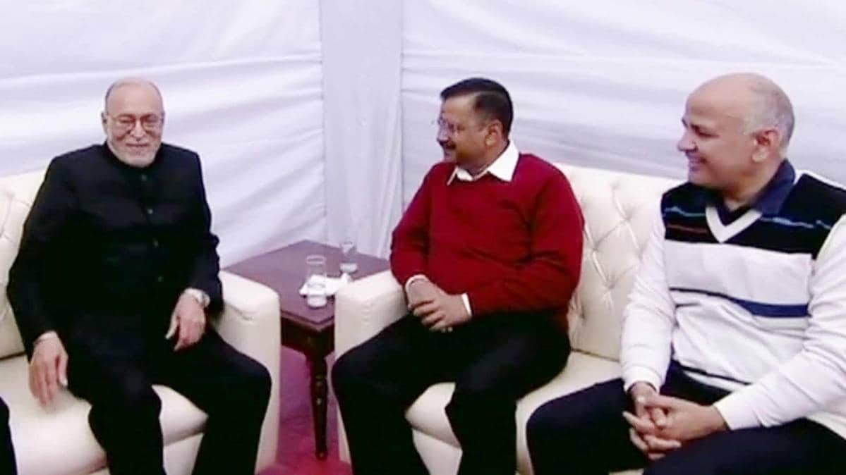 Delhi Lt Governor Anil Baijal arrives at Ramlila Maidan for the swearing-in ceremony of Arvind Kejriwal and  Manish Sisodia. (Image ANI)