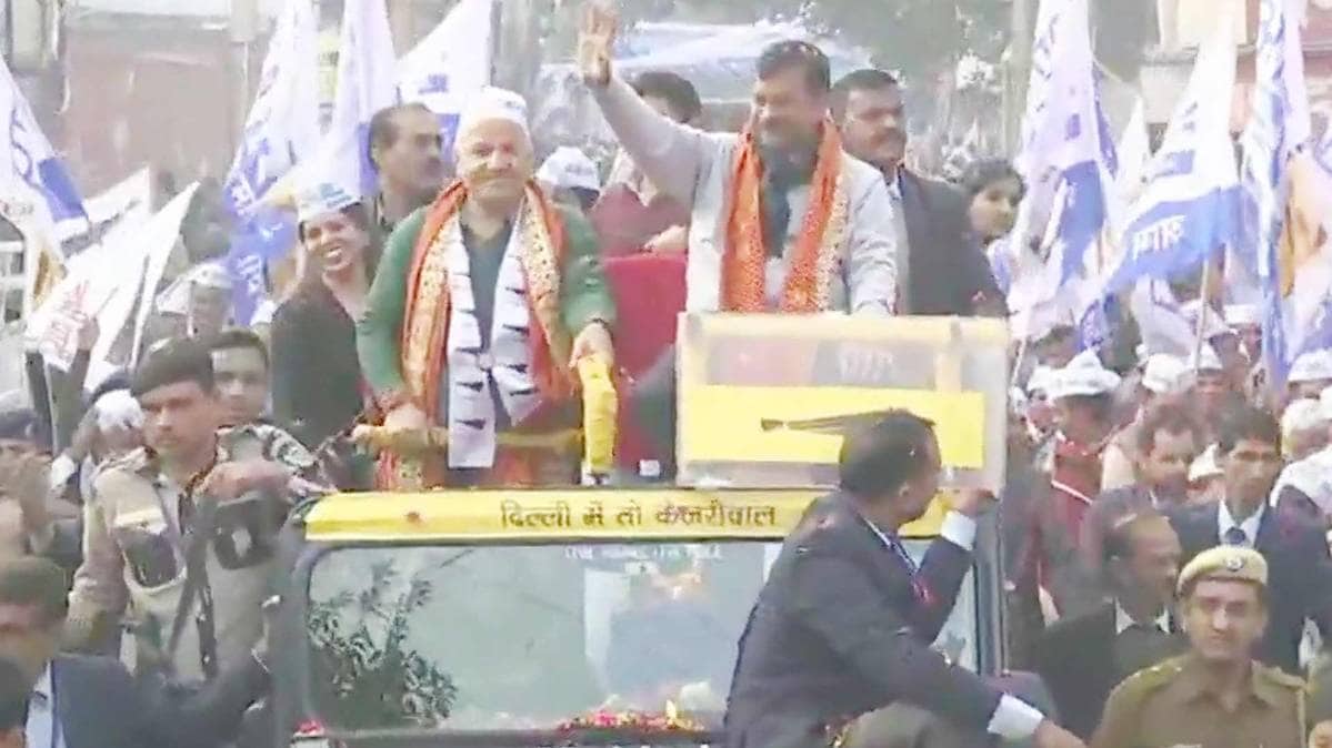 Chief Minister and Aam Aadmi Party (AAP) Chief Arvind Kejriwal holds roadshow in Patparganj.(Photo ANI)