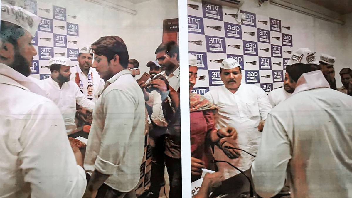 कपिल गुर्जर की AAP नेताओं संजय सिंह और आतिशी मर्लेना के साथ तस्वीरें (PTI photo)