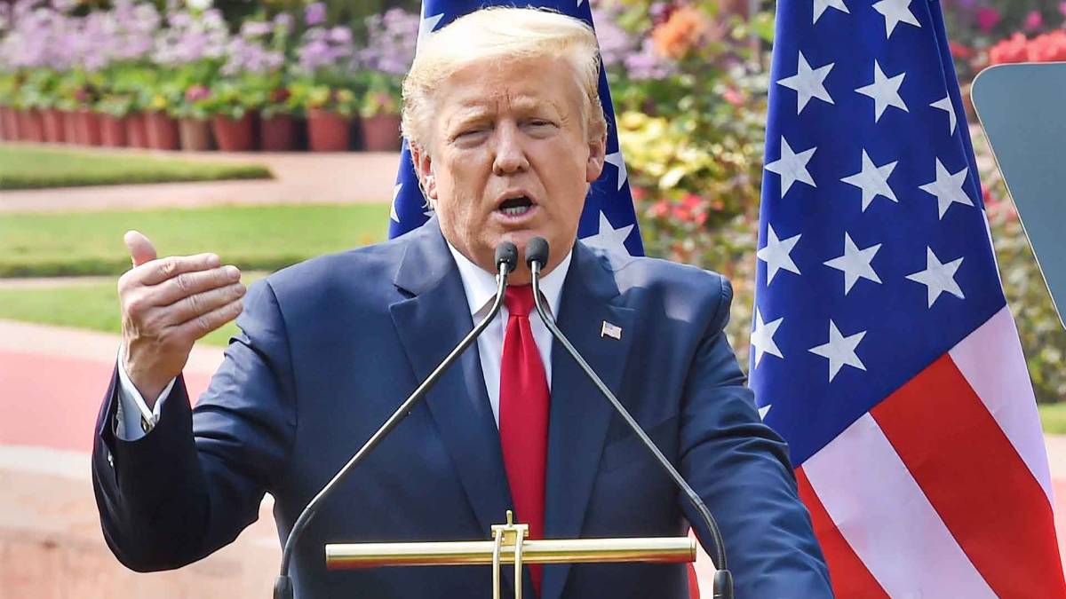 दिल्ली में प्रेस वार्ता के दौरान डोनाल्ड ट्रंप (फोटो- PTI)