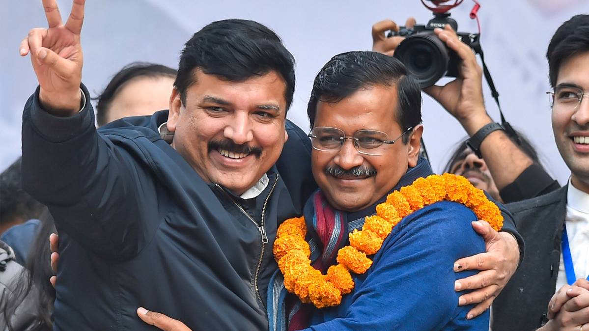Sanjay Singh with Arvind Kejriwal (PTI)