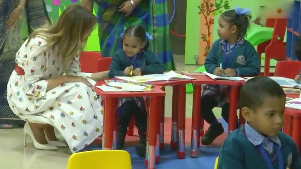 First Lady of the US, Melania Trump interacting with students at Nanakpura's Sarvodaya Co-Ed Senior Secondary School.