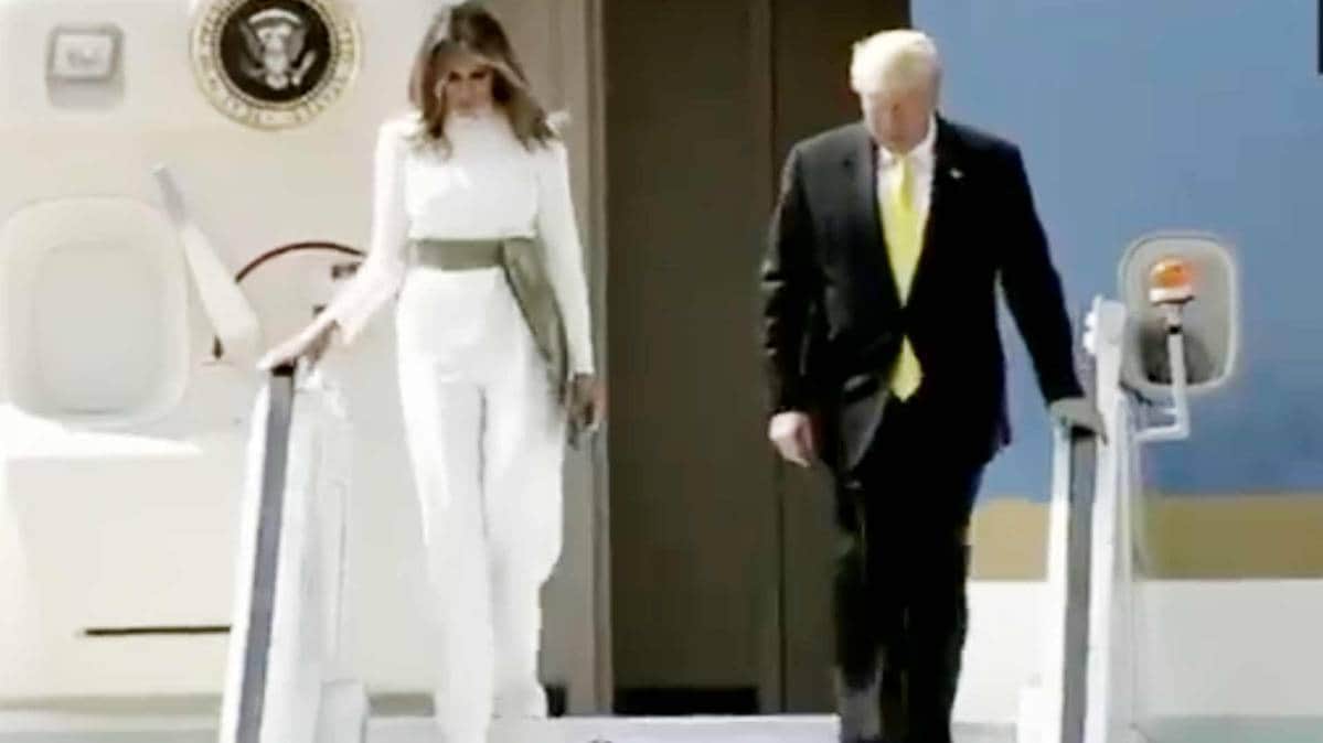 Prime Minister Narendra Modi hugs US President Donald Trump as he receives him at Ahmedabad Airport.