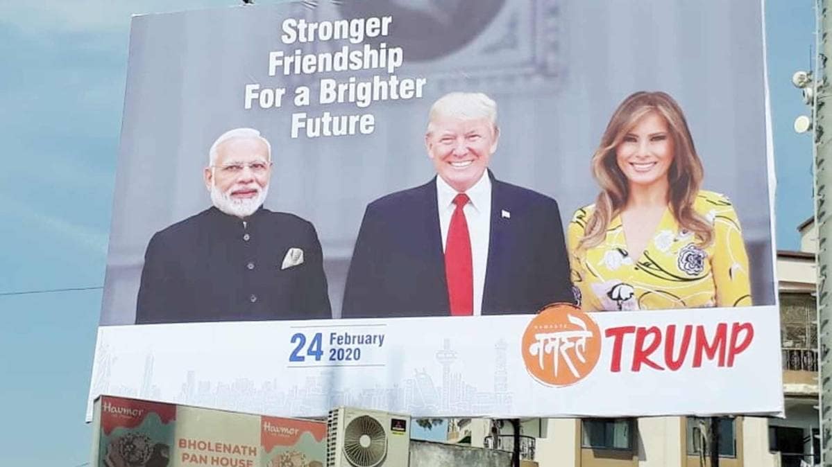 Posters of Prime Minister Narendra Modi, US President Donald Trump and US' First lady Melania Trump put up ahead of Trump's visit to India on 24th February.