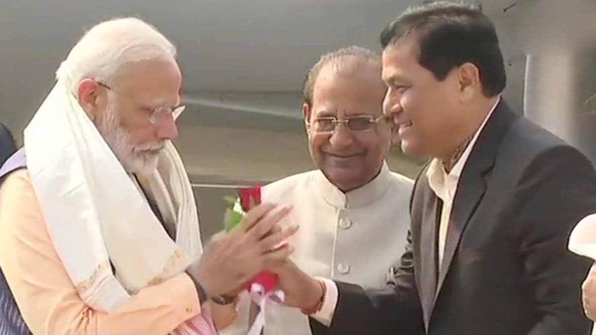 Prime Minister Narendra Modi arrives in Guwahati.(Photo ANI)