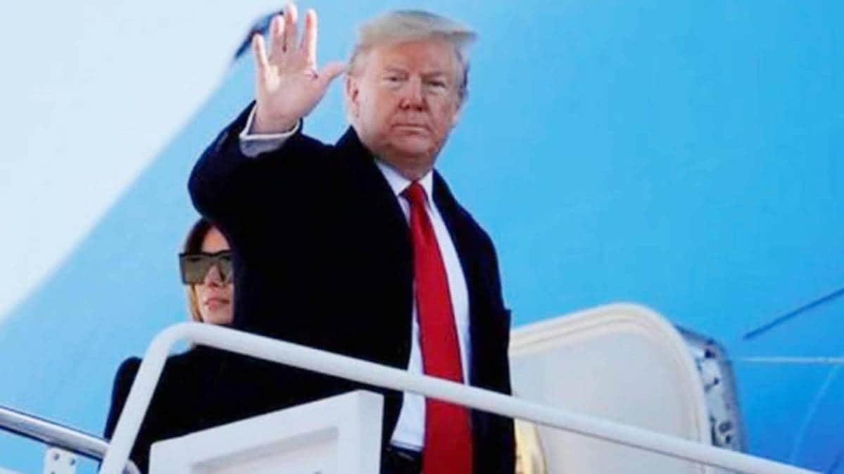 US President Donald Trump and First Lady Melania Trump board Air Force One as they depart Washington for India, in Maryland on February 23, 2020. | Photo Credit: Reuters