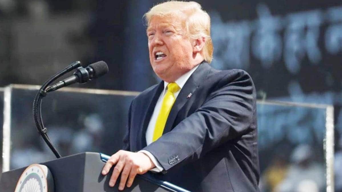 Donald Trump addressed a packed crowd at the Motera Stadium on Monday (Reuters Photo)