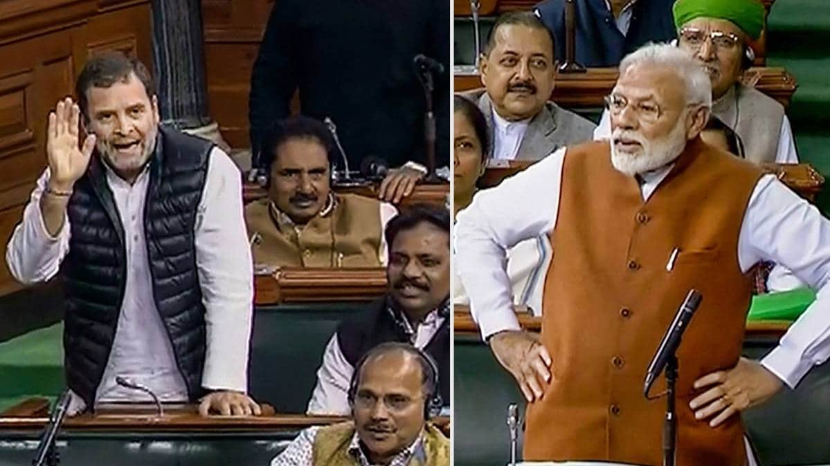 लोकसभा में प्रधानमंत्री नरेंद्र मोदी और कांग्रेस के पूर्व अध्यक्ष (File-LSTV/PTI)