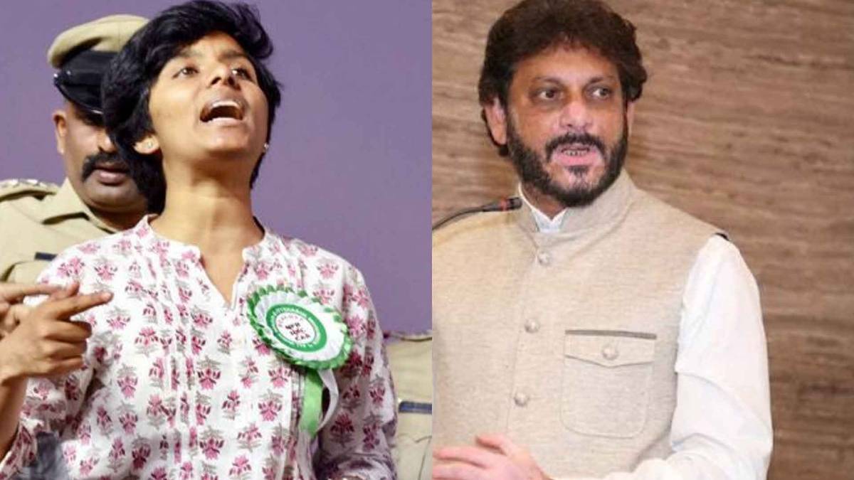 ओवैसी की पार्टी के नेता वारिस पठान और मंच से नारे लगाती लड़की