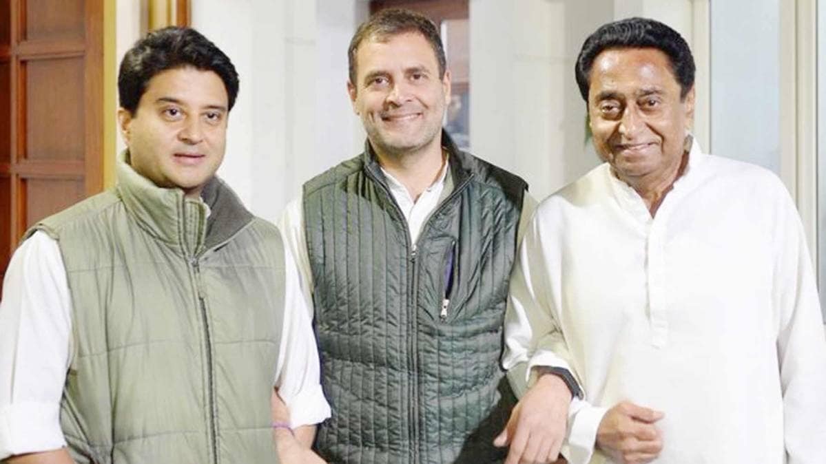Rahul Gandhi with Jyotiraditya Scindia and Kamal Nath  |  Photo Credit: Twitter
