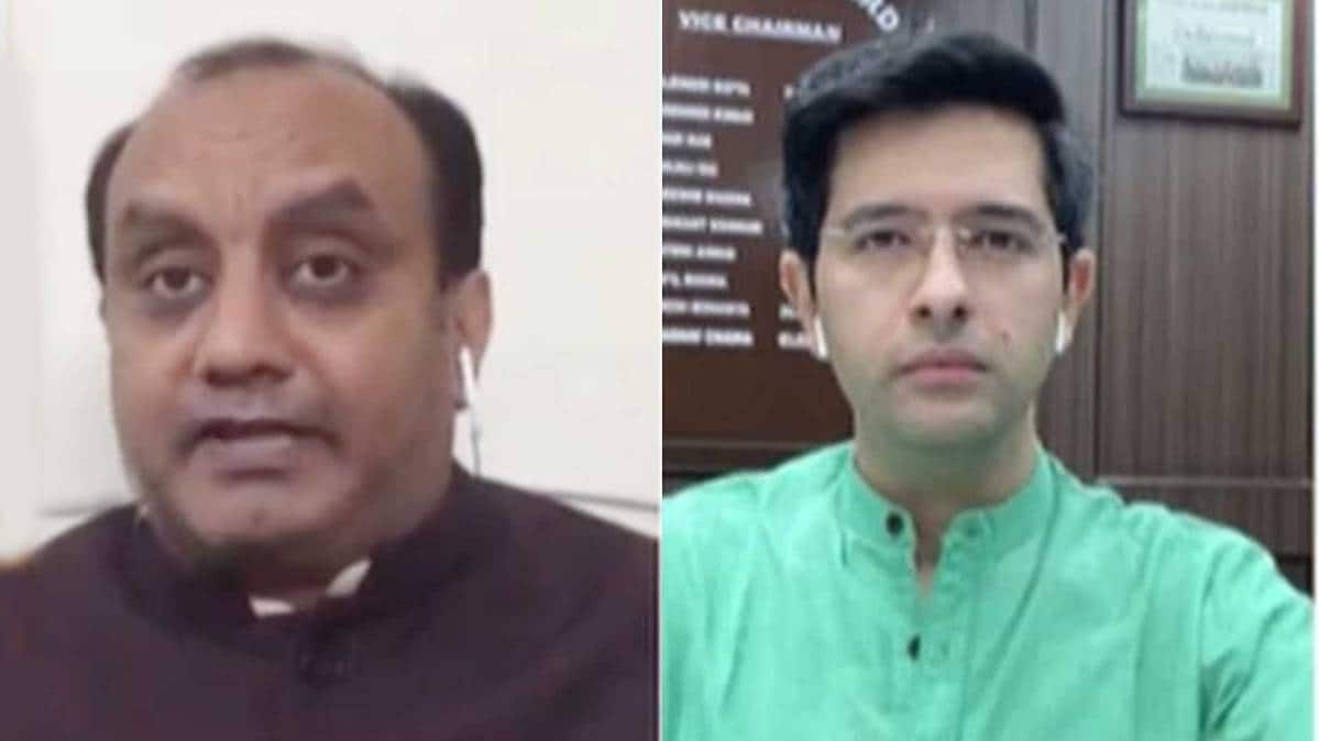 बीजेपी प्रवक्ता सुधांशु त्रिवेदी और आदमी पार्टी के नेता राघव चड्ढा