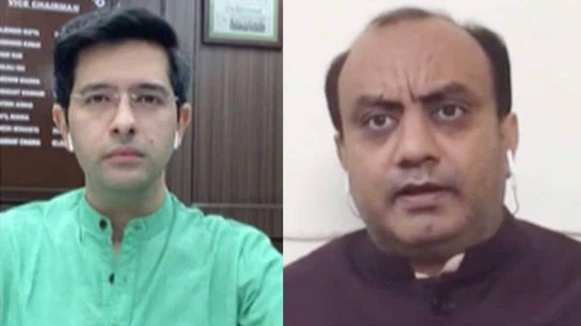 बीजेपी प्रवक्ता सुधांशु त्रिवेदी और आदमी पार्टी के नेता राघव चड्ढा