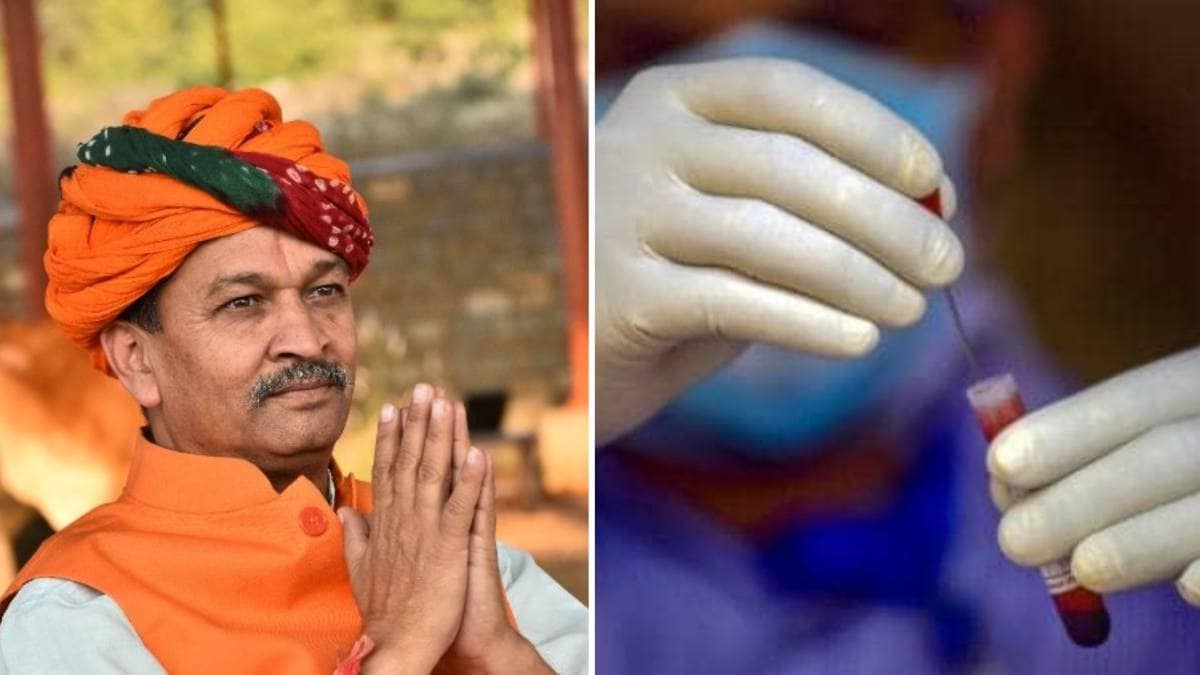 बीजेपी विधायक ओम प्रकाश सखलेचा/ कोरोना टेस्ट किट (फाइल फोटो- Twitter/ PTI)