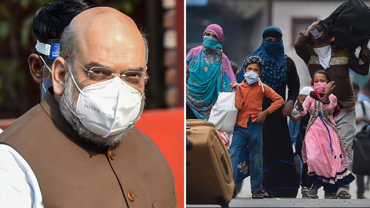 गृह मंत्री अमित शाह/ श्रमिक अपने घर जाते हुए (File-PTI)