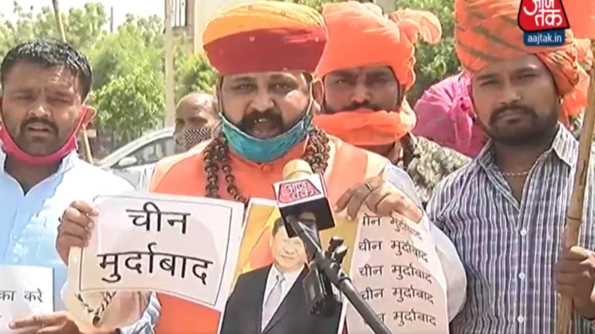 Karni Sena stages protest in jaipur rajathan against China