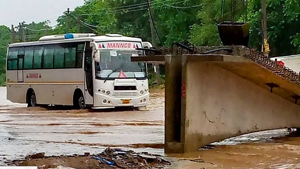 Portion of road caves in (File-PTI)