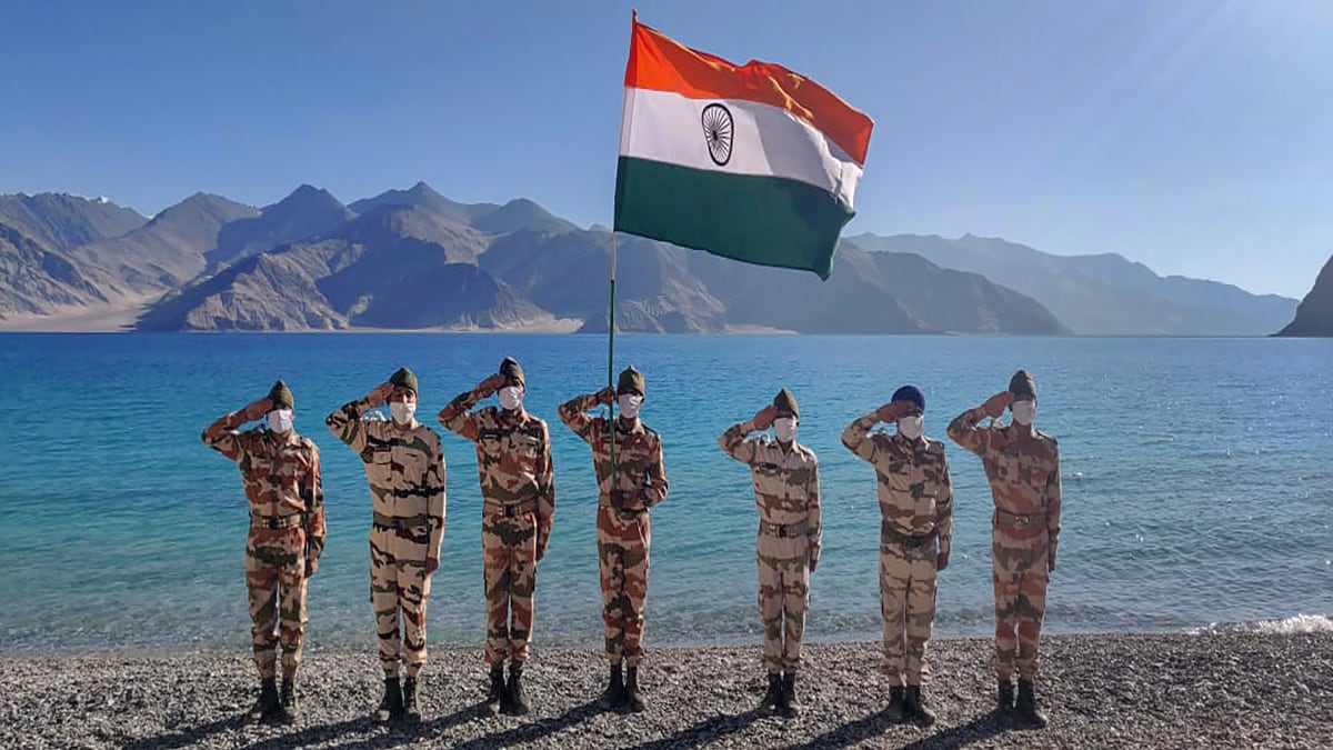 ITBP soldiers celebrate Independence Day at Pangong Tso in Ladakh