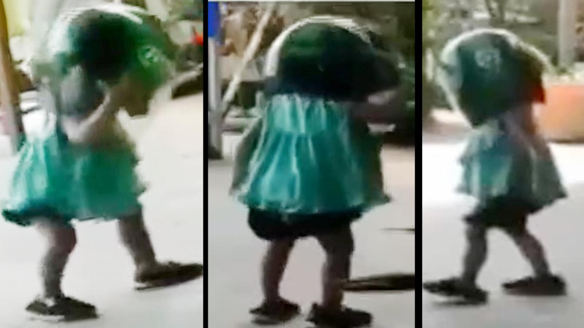 video of Little girl stuck in helmet goes viral