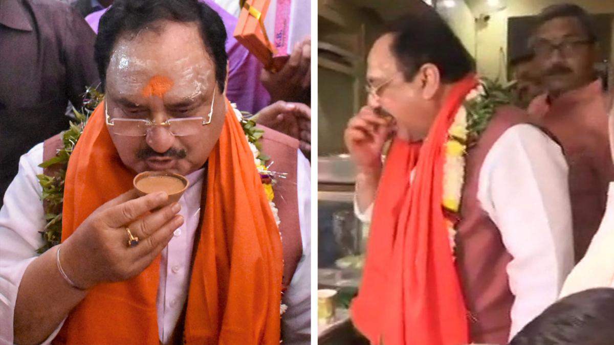 jp nadda varanasi enjoys kachori kullarh tea
