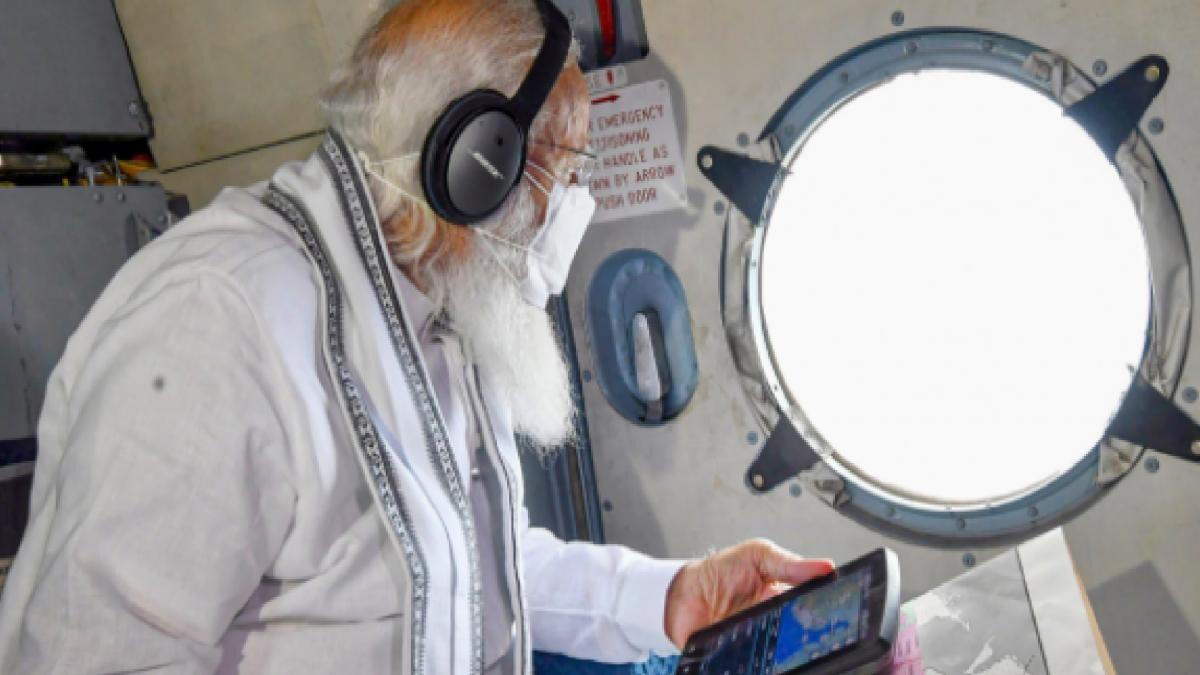 pm modi aerial survey