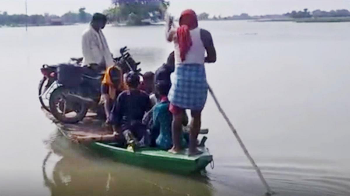 Bike on boat in Bihar