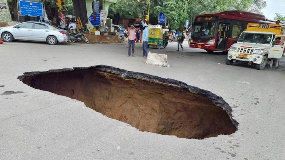 Delhi flyover road caved in after heavy rains