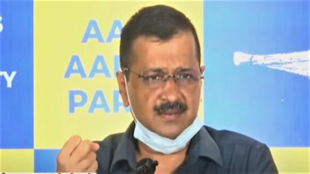 Delhi CM Arvind Kejriwal addressing a press conference in Goa