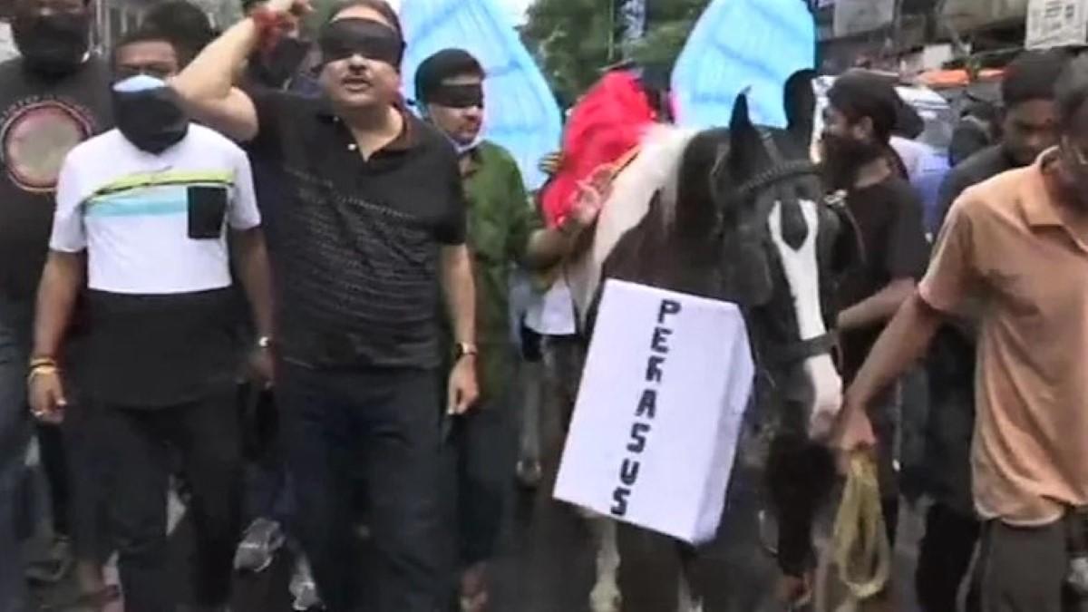 TMC protests in Kolkata on pegasus espionage scandal