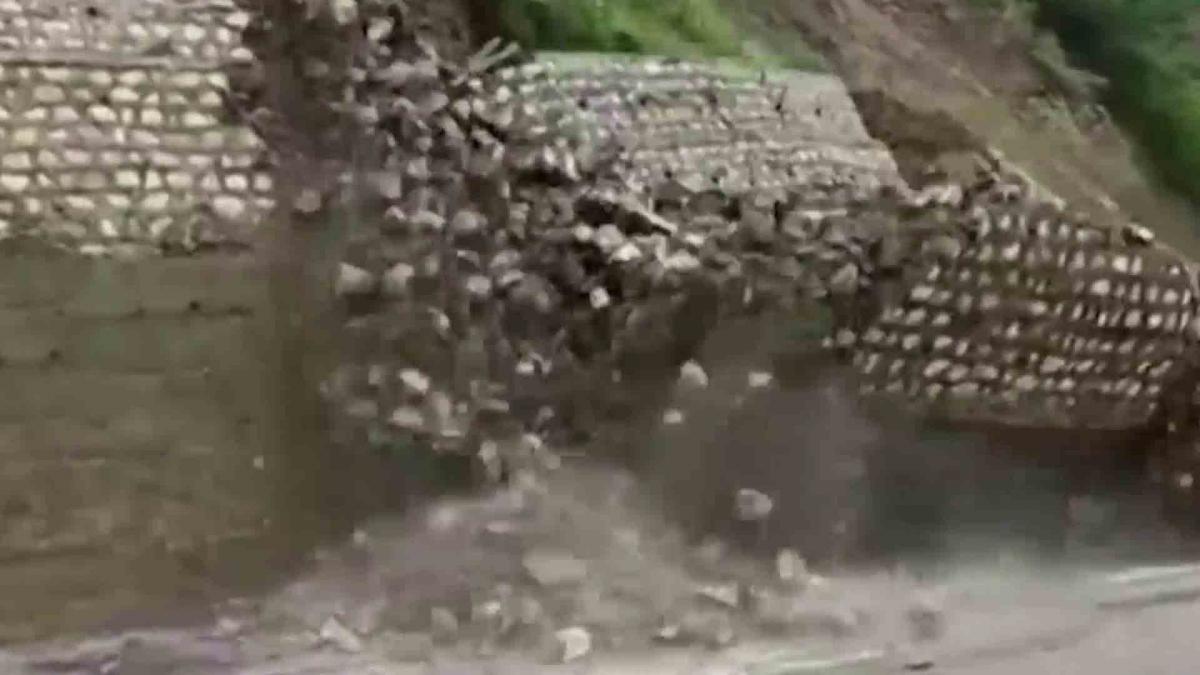 Debris from a landslide blocks national highway near Chamoli