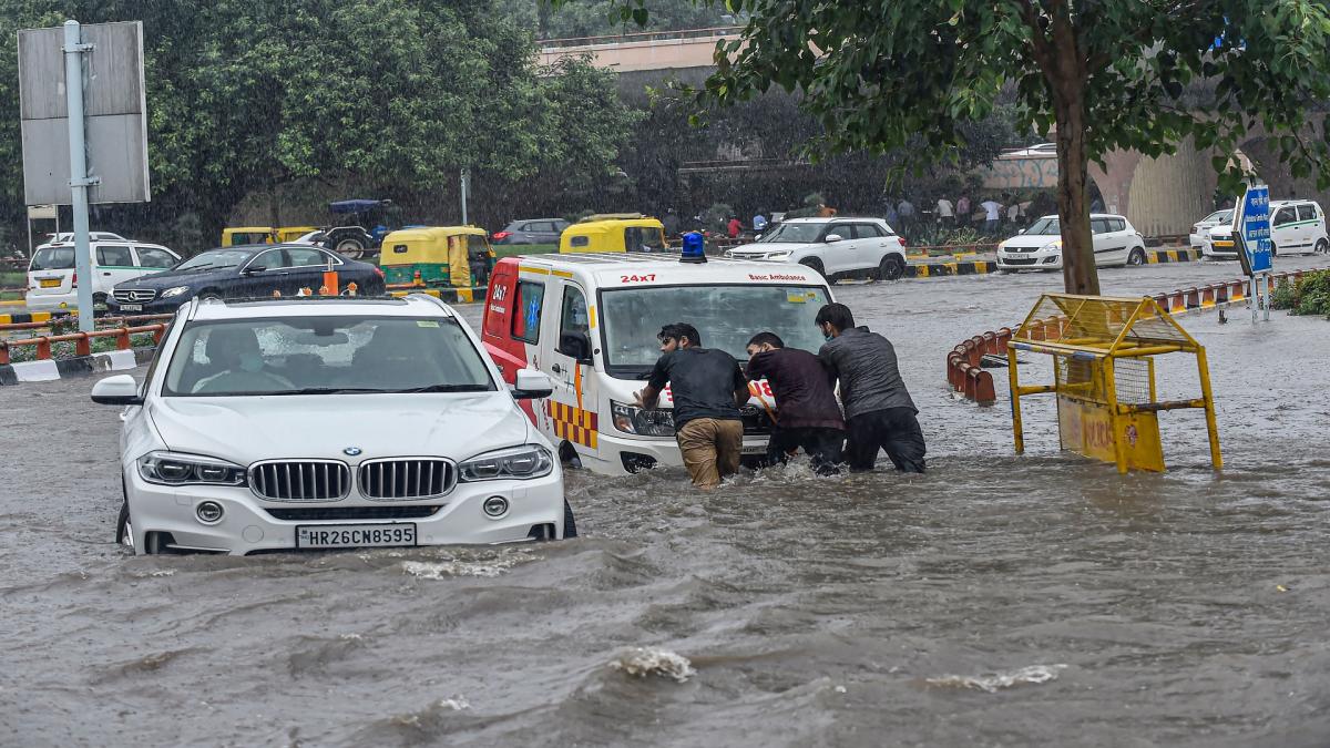 Heavy water logging in Lutyens Delhi after rain in New Delhi 